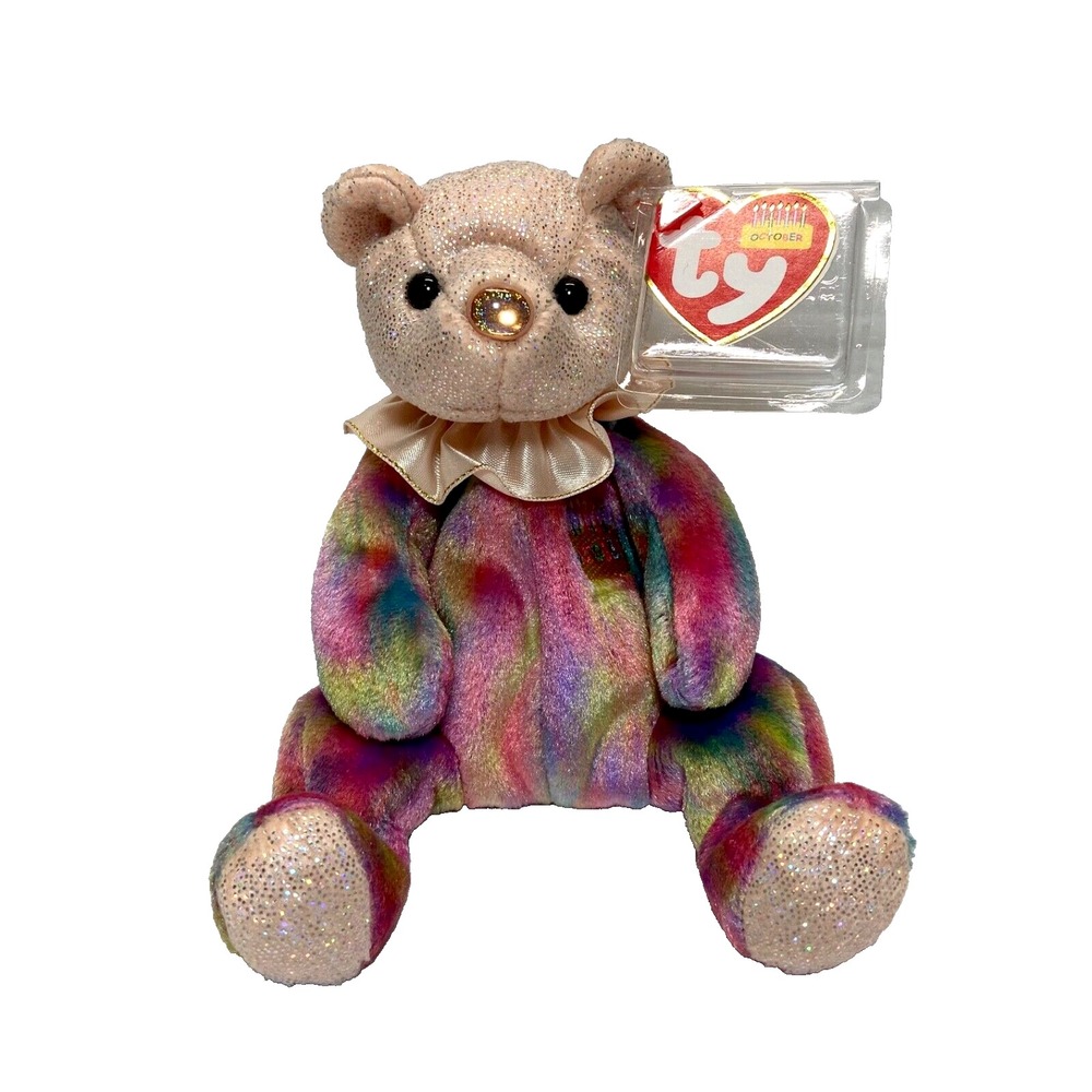 Ty Birthday Beanie October 2001 Bear Opal Birthstone Nose Retired Plush MWMT